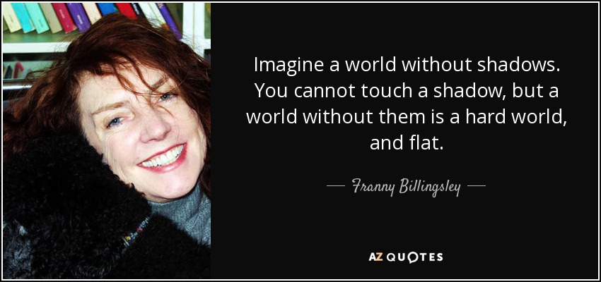 Imagine a world without shadows. You cannot touch a shadow, but a world without them is a hard world, and flat. - Franny Billingsley