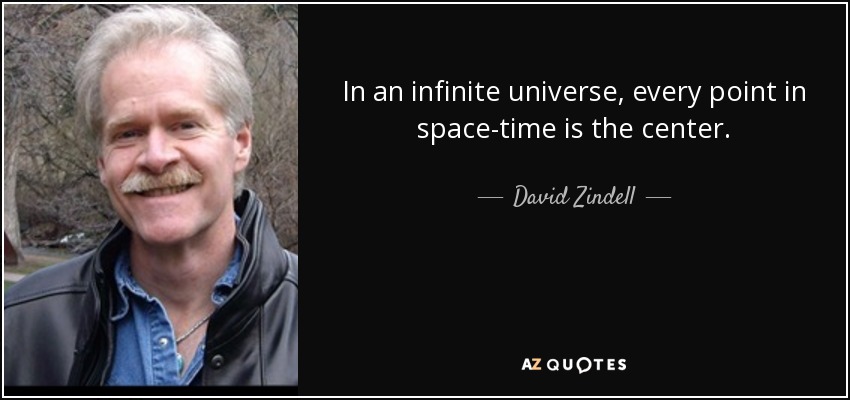 In an infinite universe, every point in space-time is the center. - David Zindell