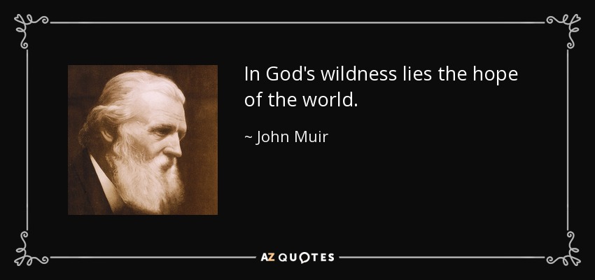 In God's wildness lies the hope of the world. - John Muir