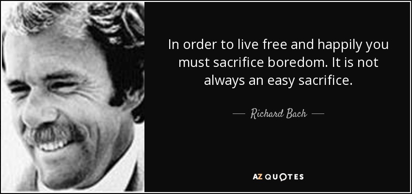 In order to live free and happily you must sacrifice boredom. It is not always an easy sacrifice. - Richard Bach