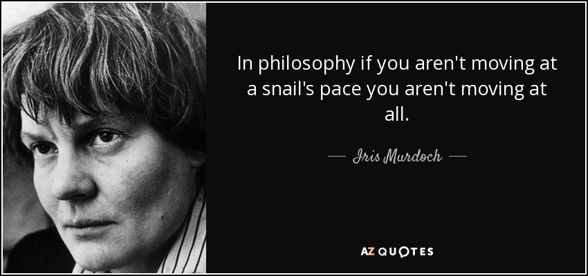 In philosophy if you aren't moving at a snail's pace you aren't moving at all. - Iris Murdoch