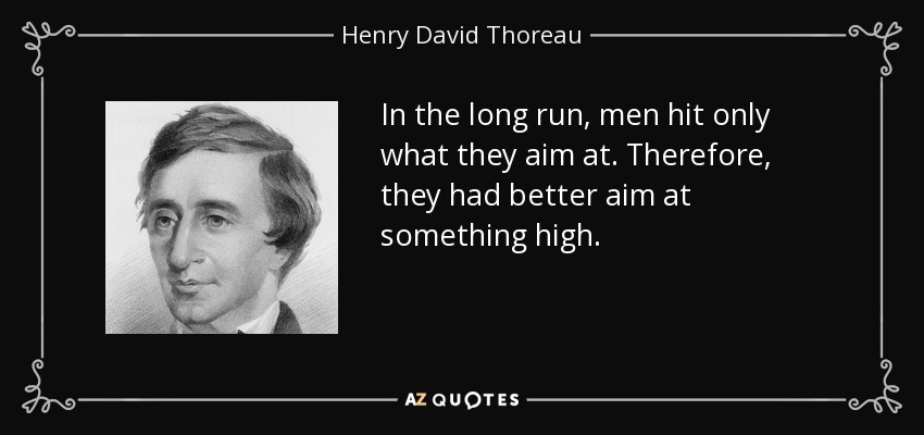 In the long run, men hit only what they aim at. Therefore, they had better aim at something high. - Henry David Thoreau