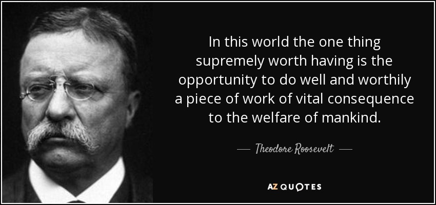 In this world the one thing supremely worth having is the opportunity to do well and worthily a piece of work of vital consequence to the welfare of mankind. - Theodore Roosevelt