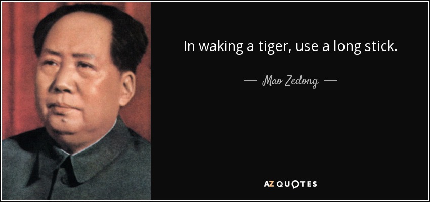 In waking a tiger, use a long stick. - Mao Zedong