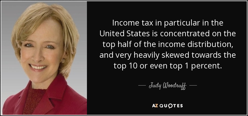 Income tax in particular in the United States is concentrated on the top half of the income distribution, and very heavily skewed towards the top 10 or even top 1 percent. - Judy Woodruff