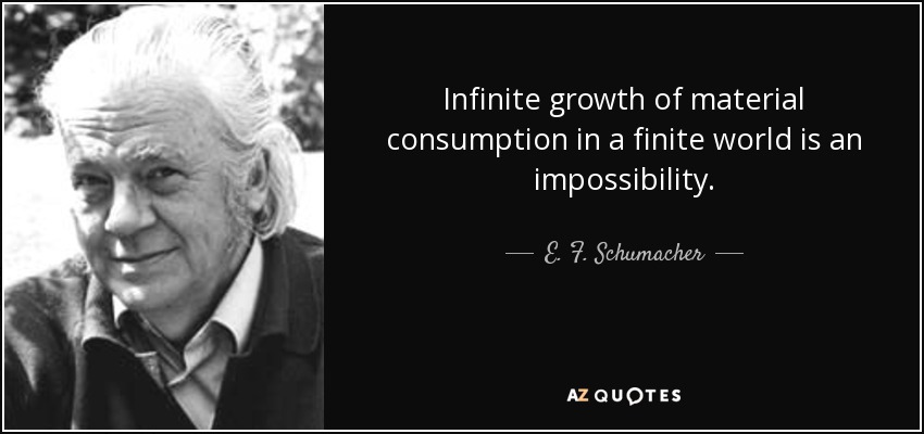 Infinite growth of material consumption in a finite world is an impossibility. - E. F. Schumacher