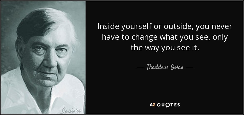 Inside yourself or outside, you never have to change what you see, only the way you see it. - Thaddeus Golas