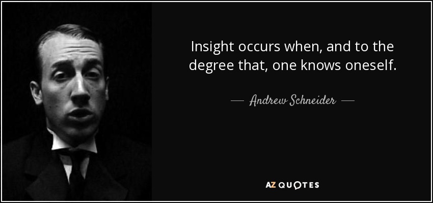 Insight occurs when, and to the degree that, one knows oneself. - Andrew Schneider