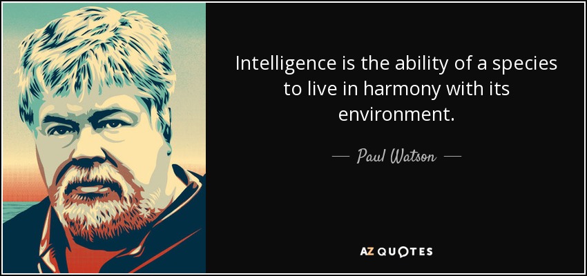 Intelligence is the ability of a species to live in harmony with its environment. - Paul Watson
