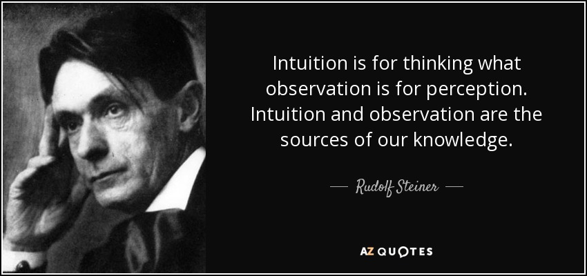 Intuition is for thinking what observation is for perception. Intuition and observation are the sources of our knowledge. - Rudolf Steiner