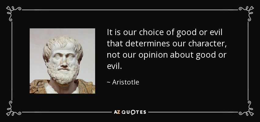 It is our choice of good or evil that determines our character, not our opinion about good or evil. - Aristotle