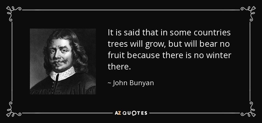 It is said that in some countries trees will grow, but will bear no fruit because there is no winter there. - John Bunyan