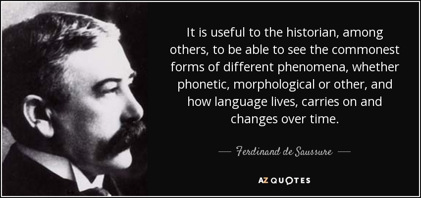 It is useful to the historian, among others, to be able to see the commonest forms of different phenomena, whether phonetic, morphological or other, and how language lives, carries on and changes over time. - Ferdinand de Saussure
