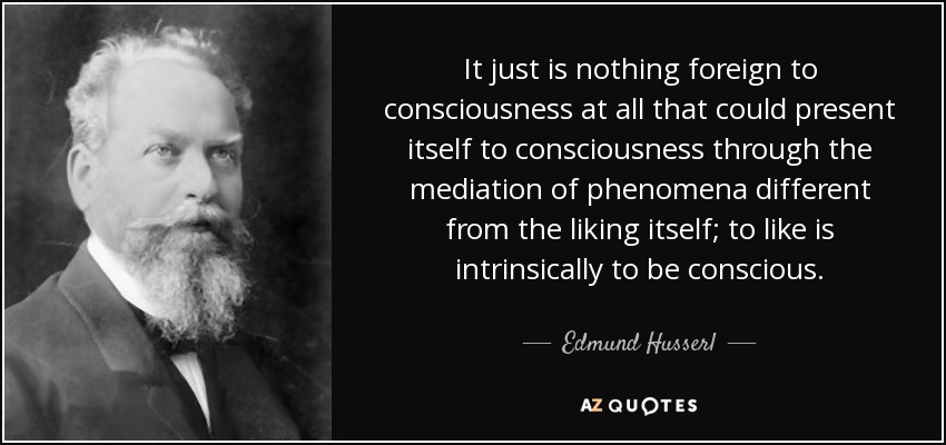 It just is nothing foreign to consciousness at all that could present itself to consciousness through the mediation of phenomena different from the liking itself; to like is intrinsically to be conscious. - Edmund Husserl