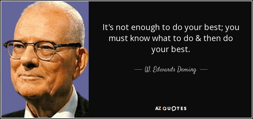 It's not enough to do your best; you must know what to do & then do your best. - W. Edwards Deming