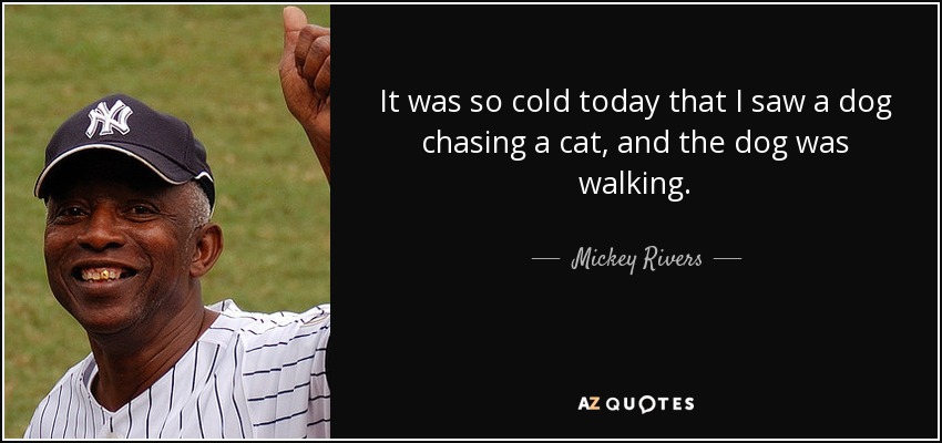 It was so cold today that I saw a dog chasing a cat, and the dog was walking. - Mickey Rivers