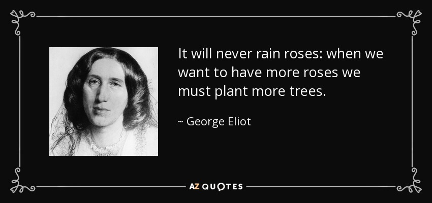 It will never rain roses: when we want to have more roses we must plant more trees. - George Eliot