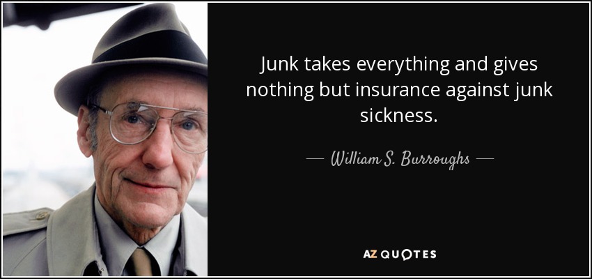 Junk takes everything and gives nothing but insurance against junk sickness. - William S. Burroughs