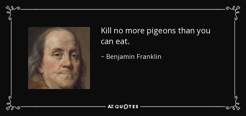 Kill no more pigeons than you can eat. - Benjamin Franklin