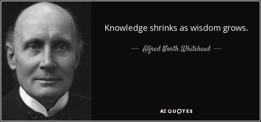 Knowledge shrinks as wisdom grows. - Alfred North Whitehead