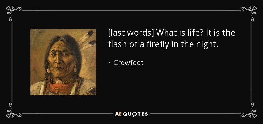 [last words] What is life? It is the flash of a firefly in the night. - Crowfoot
