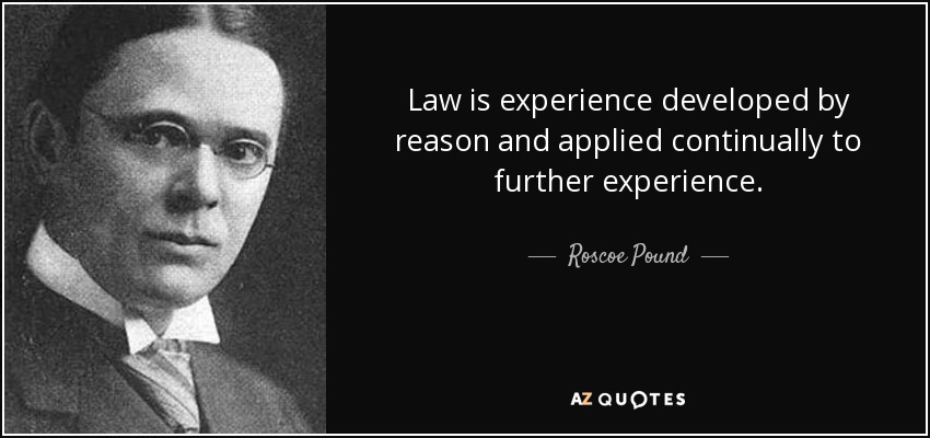 Law is experience developed by reason and applied continually to further experience. - Roscoe Pound