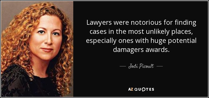Lawyers were notorious for finding cases in the most unlikely places, especially ones with huge potential damagers awards. - Jodi Picoult