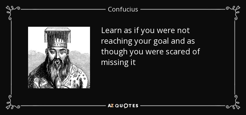 Learn as if you were not reaching your goal and as though you were scared of missing it - Confucius