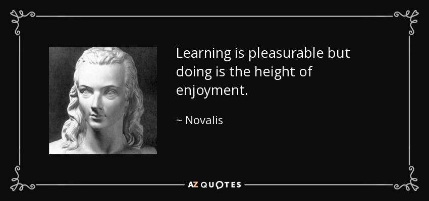 Learning is pleasurable but doing is the height of enjoyment. - Novalis