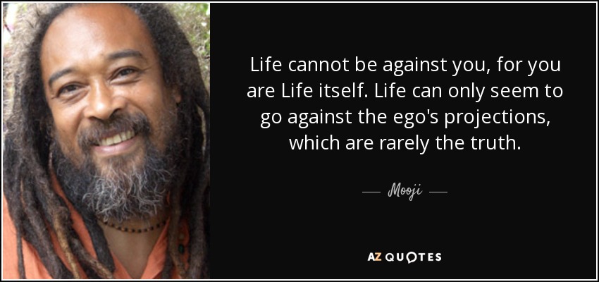 Life cannot be against you, for you are Life itself. Life can only seem to go against the ego's projections, which are rarely the truth. - Mooji