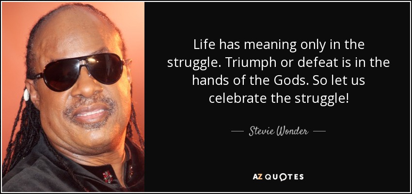 Life has meaning only in the struggle. Triumph or defeat is in the hands of the Gods. So let us celebrate the struggle! - Stevie Wonder