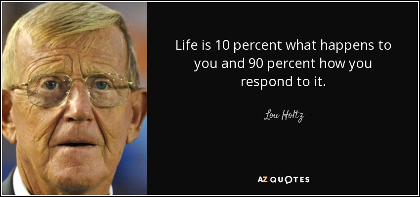 Life is 10 percent what happens to you and 90 percent how you respond to it. - Lou Holtz