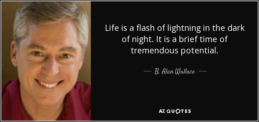 Life is a flash of lightning in the dark of night. It is a brief time of tremendous potential. - B. Alan Wallace