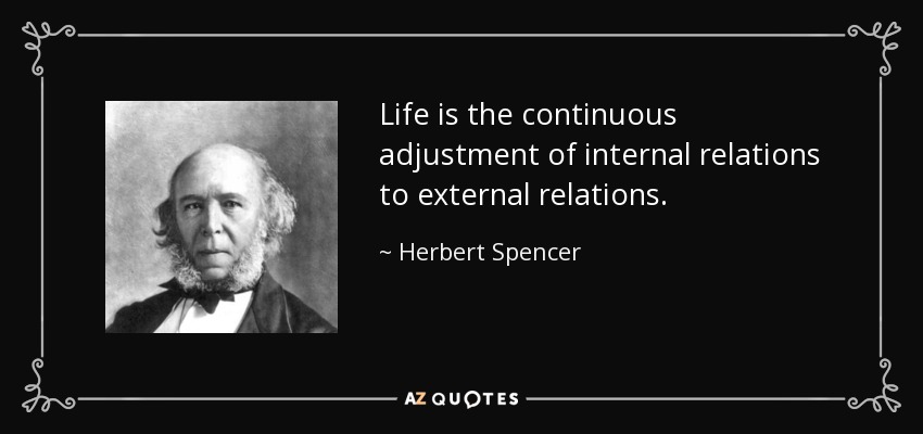 Life is the continuous adjustment of internal relations to external relations. - Herbert Spencer