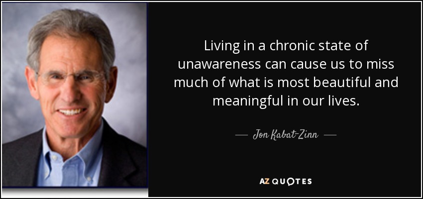 Living in a chronic state of unawareness can cause us to miss much of what is most beautiful and meaningful in our lives. - Jon Kabat-Zinn