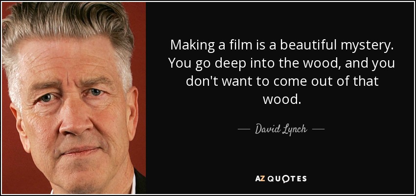 Making a film is a beautiful mystery. You go deep into the wood, and you don't want to come out of that wood. - David Lynch