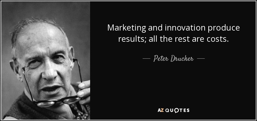 Marketing and innovation produce results; all the rest are costs. - Peter Drucker