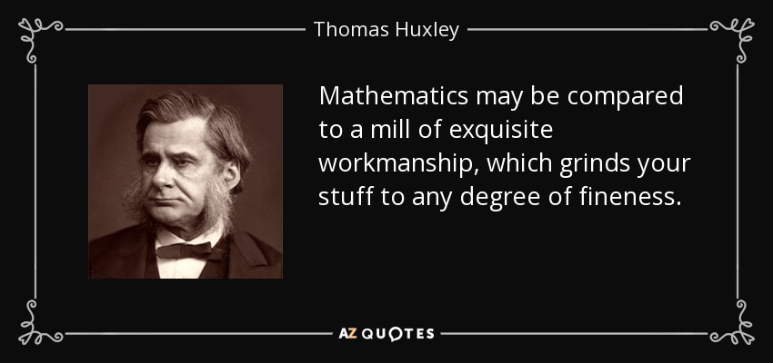 Mathematics may be compared to a mill of exquisite workmanship, which grinds your stuff to any degree of fineness. - Thomas Huxley