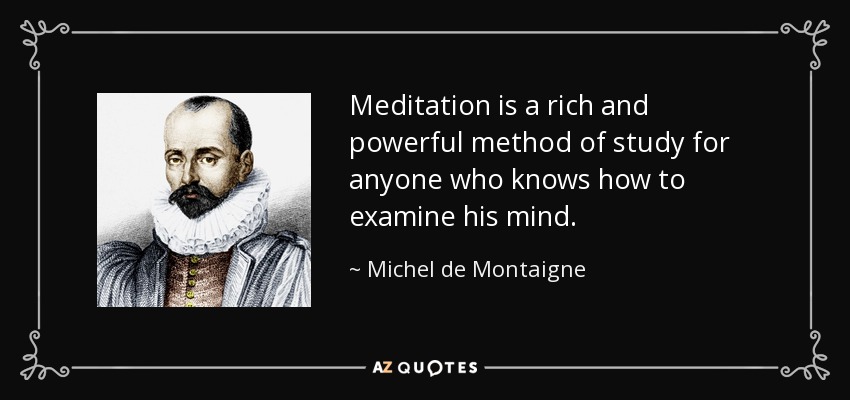 Meditation is a rich and powerful method of study for anyone who knows how to examine his mind. - Michel de Montaigne
