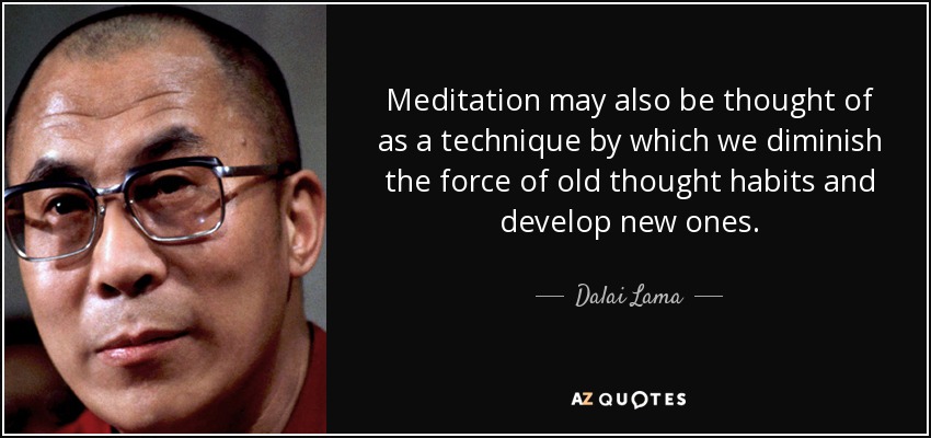 Meditation may also be thought of as a technique by which we diminish the force of old thought habits and develop new ones. - Dalai Lama