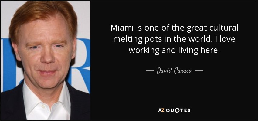 Miami is one of the great cultural melting pots in the world. I love working and living here. - David Caruso