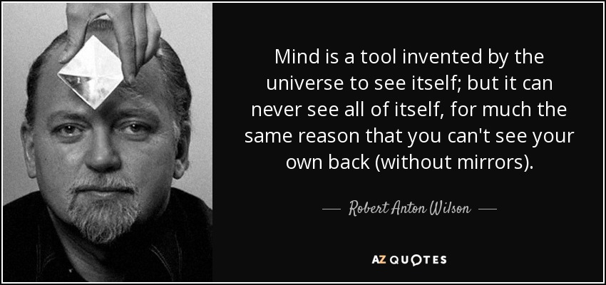 Mind is a tool invented by the universe to see itself; but it can never see all of itself, for much the same reason that you can't see your own back (without mirrors). - Robert Anton Wilson