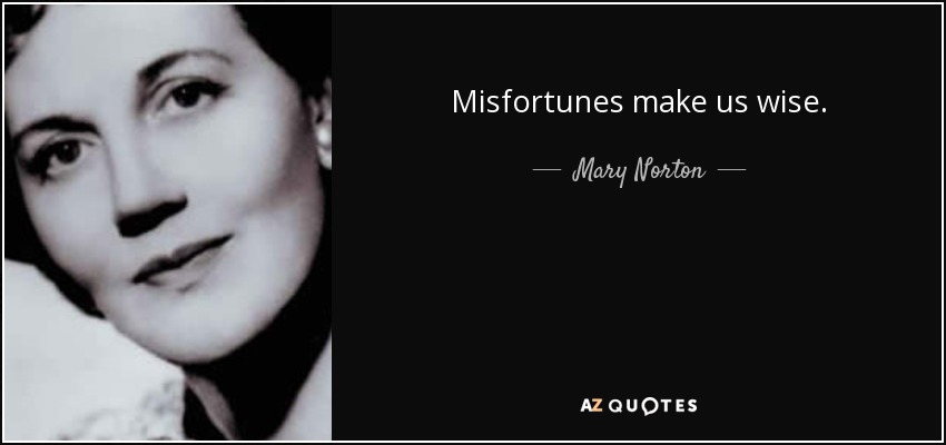 Misfortunes make us wise. - Mary Norton