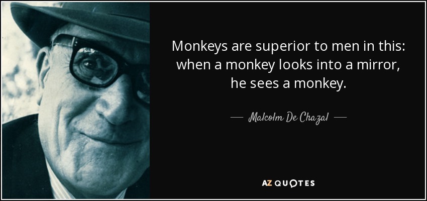 Monkeys are superior to men in this: when a monkey looks into a mirror, he sees a monkey. - Malcolm De Chazal