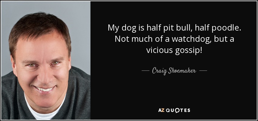 My dog is half pit bull, half poodle. Not much of a watchdog, but a vicious gossip! - Craig Shoemaker