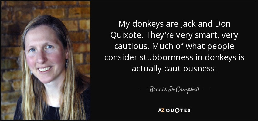 My donkeys are Jack and Don Quixote. They're very smart, very cautious. Much of what people consider stubbornness in donkeys is actually cautiousness. - Bonnie Jo Campbell