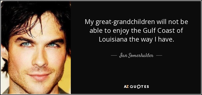 My great-grandchildren will not be able to enjoy the Gulf Coast of Louisiana the way I have. - Ian Somerhalder
