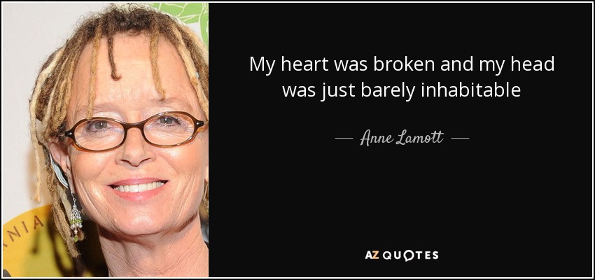 My heart was broken and my head was just barely inhabitable - Anne Lamott