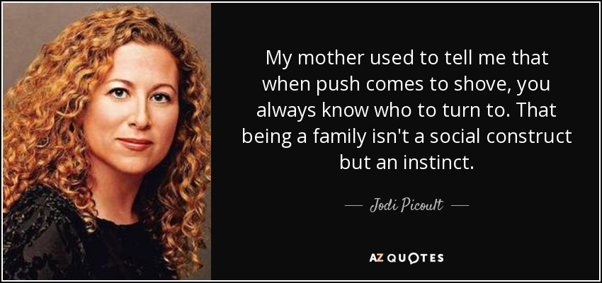 My mother used to tell me that when push comes to shove, you always know who to turn to. That being a family isn't a social construct but an instinct. - Jodi Picoult
