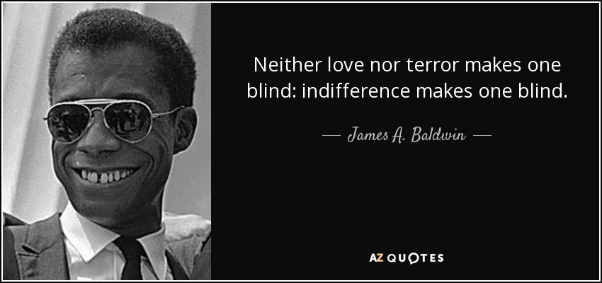 Neither love nor terror makes one blind: indifference makes one blind. - James A. Baldwin